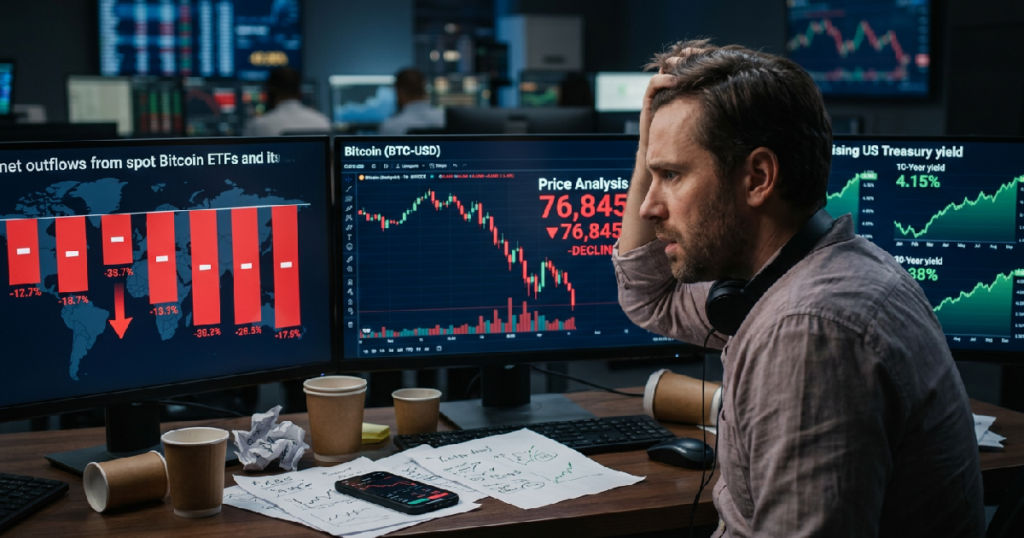 Bitcoin drops below $77K as record ETF outflows and macro headwinds weigh on markets