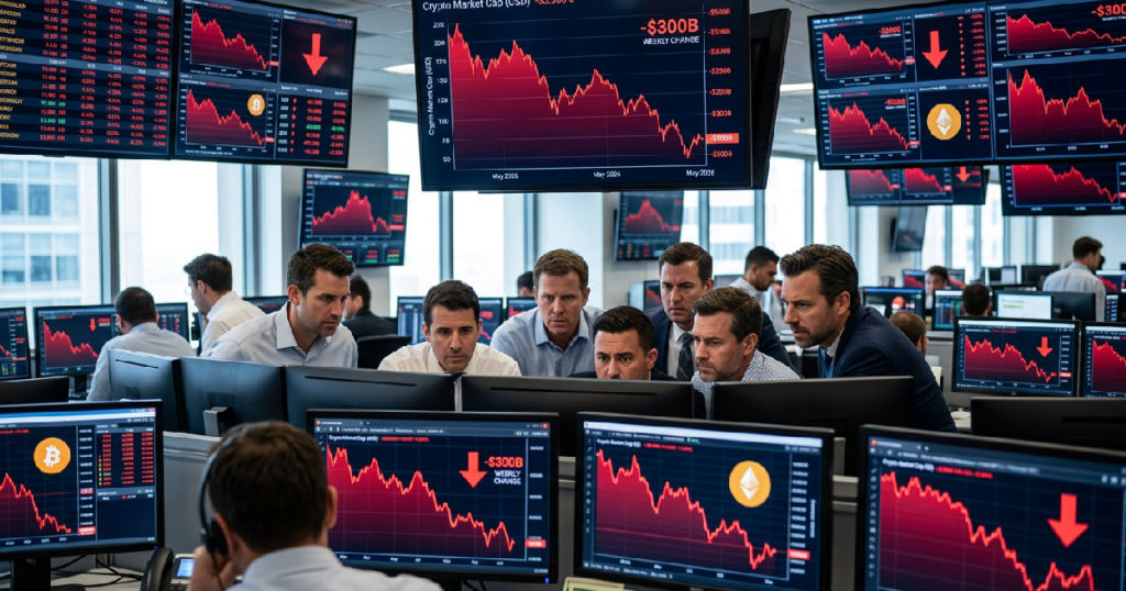 Crypto market cap drops $300 billion, triggers $282 million in liquidations