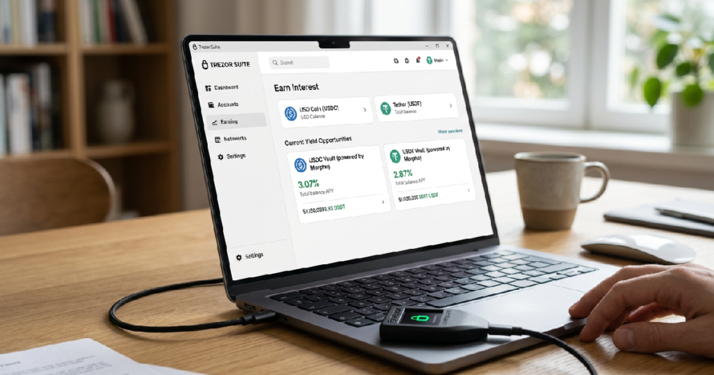 Trezor launches in-app interest for Tether and USD Coin on May 28
