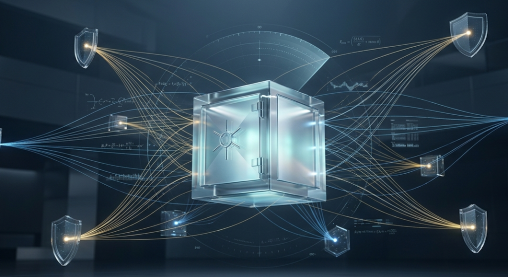 AI crypto security system scanning DeFi smart contract infrastructure and cross chain bridge connections for decentralized finance risks.