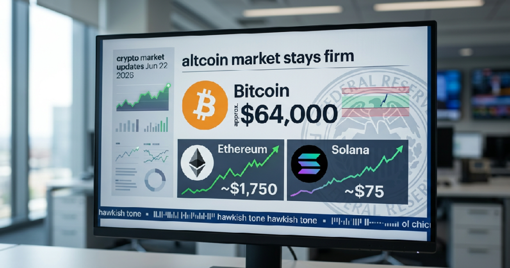 Bitcoin struggles near $64,000 amid Federal Reserve’s hawkish tone altcoin market stays firm: Bitcoin struggles near $64,000 amid Federal Reserve's hawkish tone
