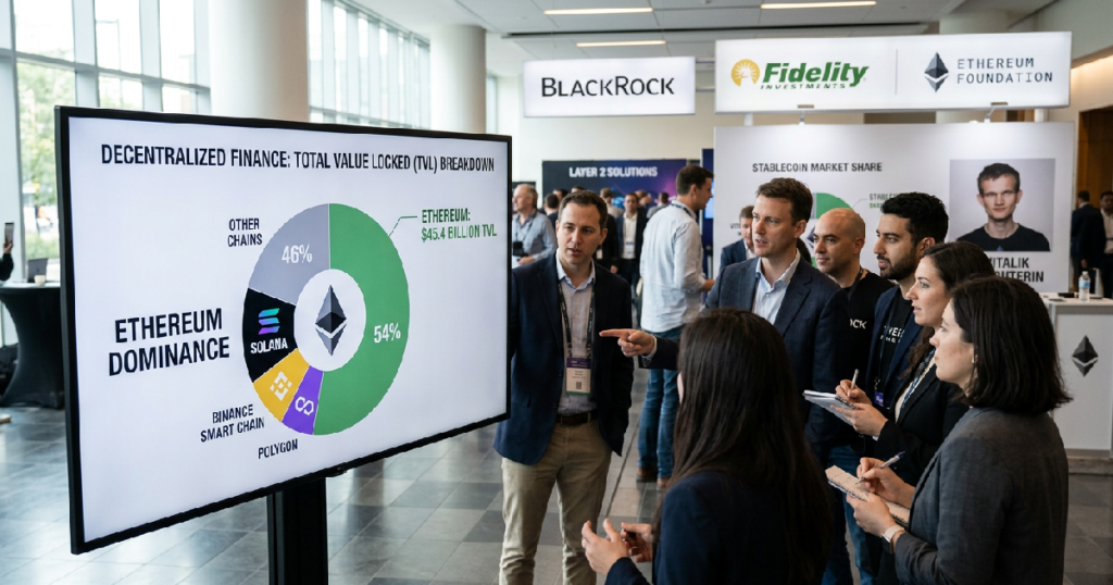 Ethereum dominance: Ethereum holds 54% of DeFi TVL with $45.4 billion in locked assets