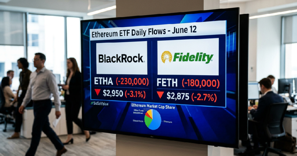 BlackRock, Fidelity lead $4.95 million Ethereum ETF outflows on June 12