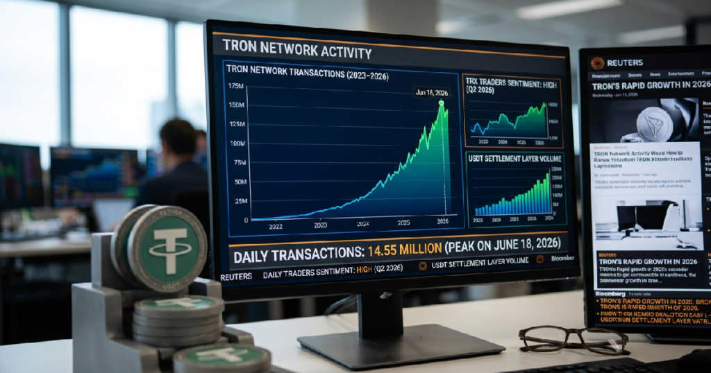 TRON network hits 14.55 million daily transactions on June 18, 2026 TRON network 2026: TRON network hits 14.55 million daily transactions on June 18, 2026