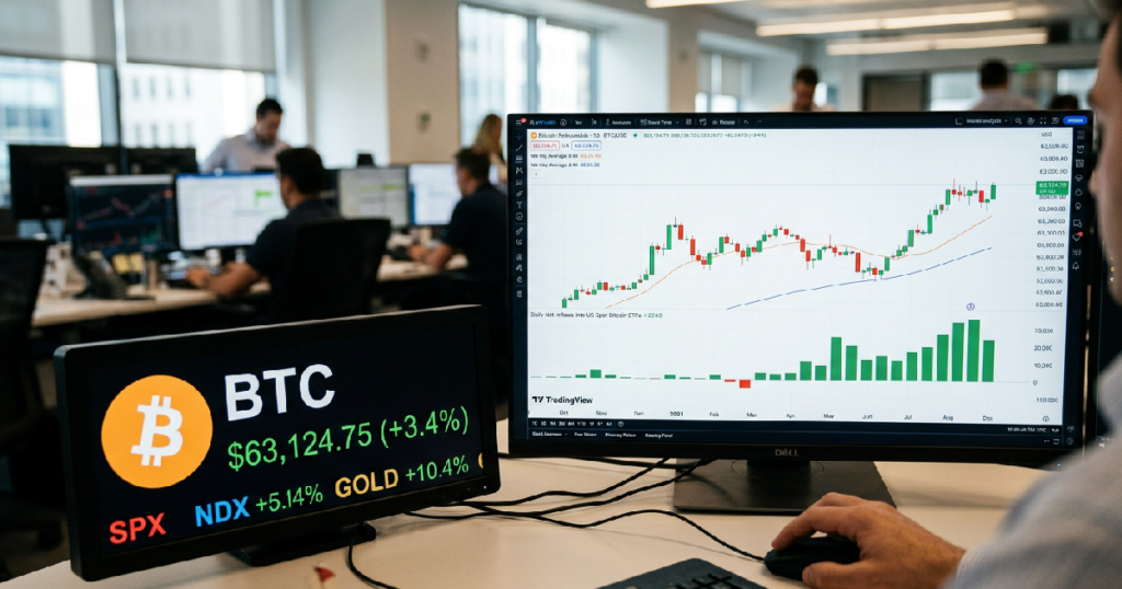 Bitcoin ETF Flows Drive Cautious Rebound Toward $63,000