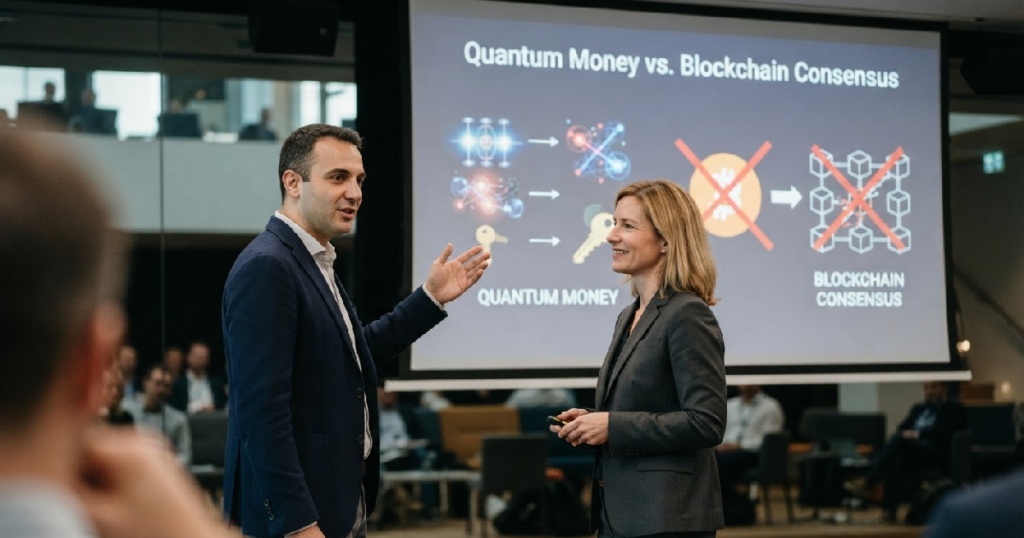 Stefano Gogioso, Daniela Herrmann: quantum money eliminates need for consensus