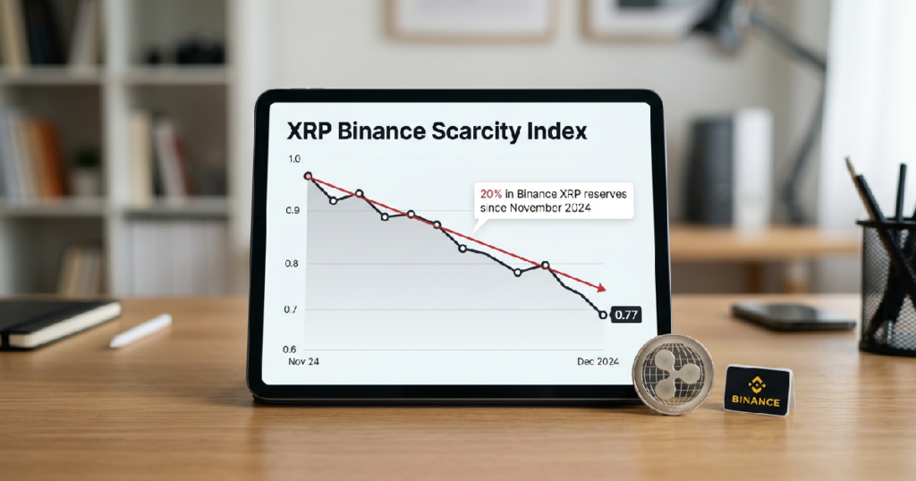 XRP Binance scarcity index: Binance Ripple scarcity index hits 0.77, reserves fall 20% since 2024