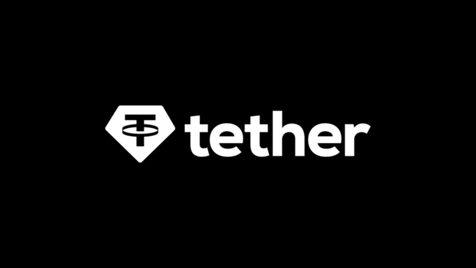 White Tether logo on a black background: geometric diamond emblem with a stylized Tether symbol beside the lowercase “tether” wordmark