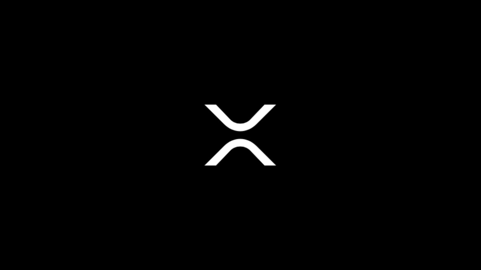 White XRP cryptocurrency logo centered on a solid black background, creating a stark, minimalist, high-contrast visual with a modern tone
