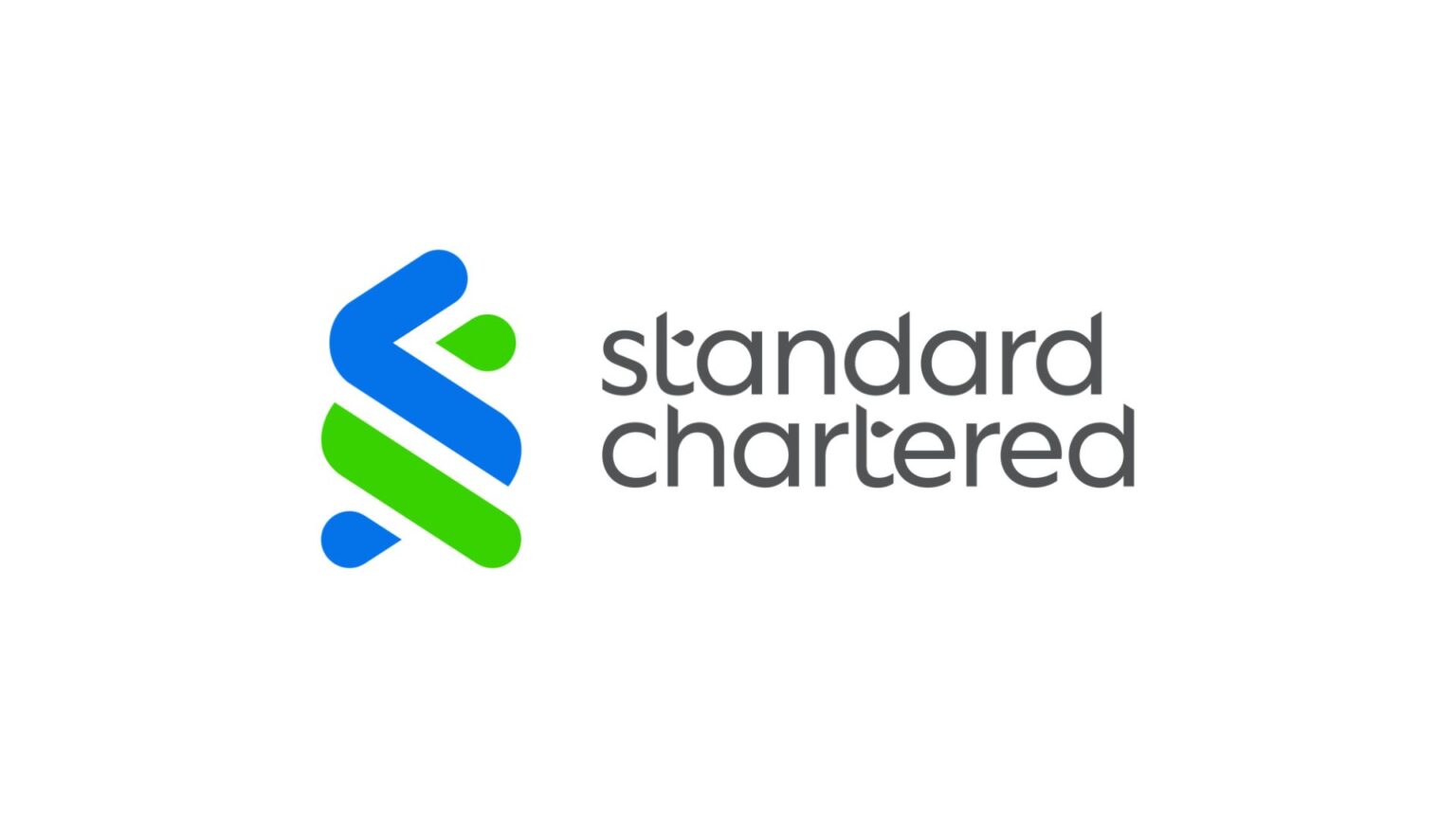 Standard Chartered bank logo on a white background, featuring a blue and green abstract emblem beside gray “standard chartered” text