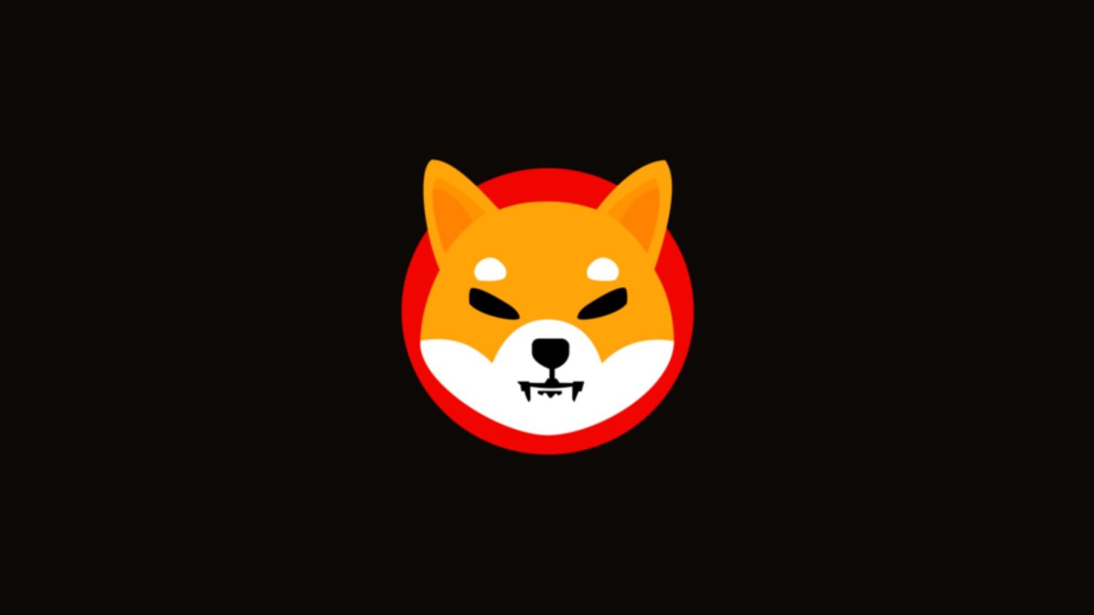 Shiba Inu logo with orange fur, white muzzle, and pointed ears inside a red circle on a black background