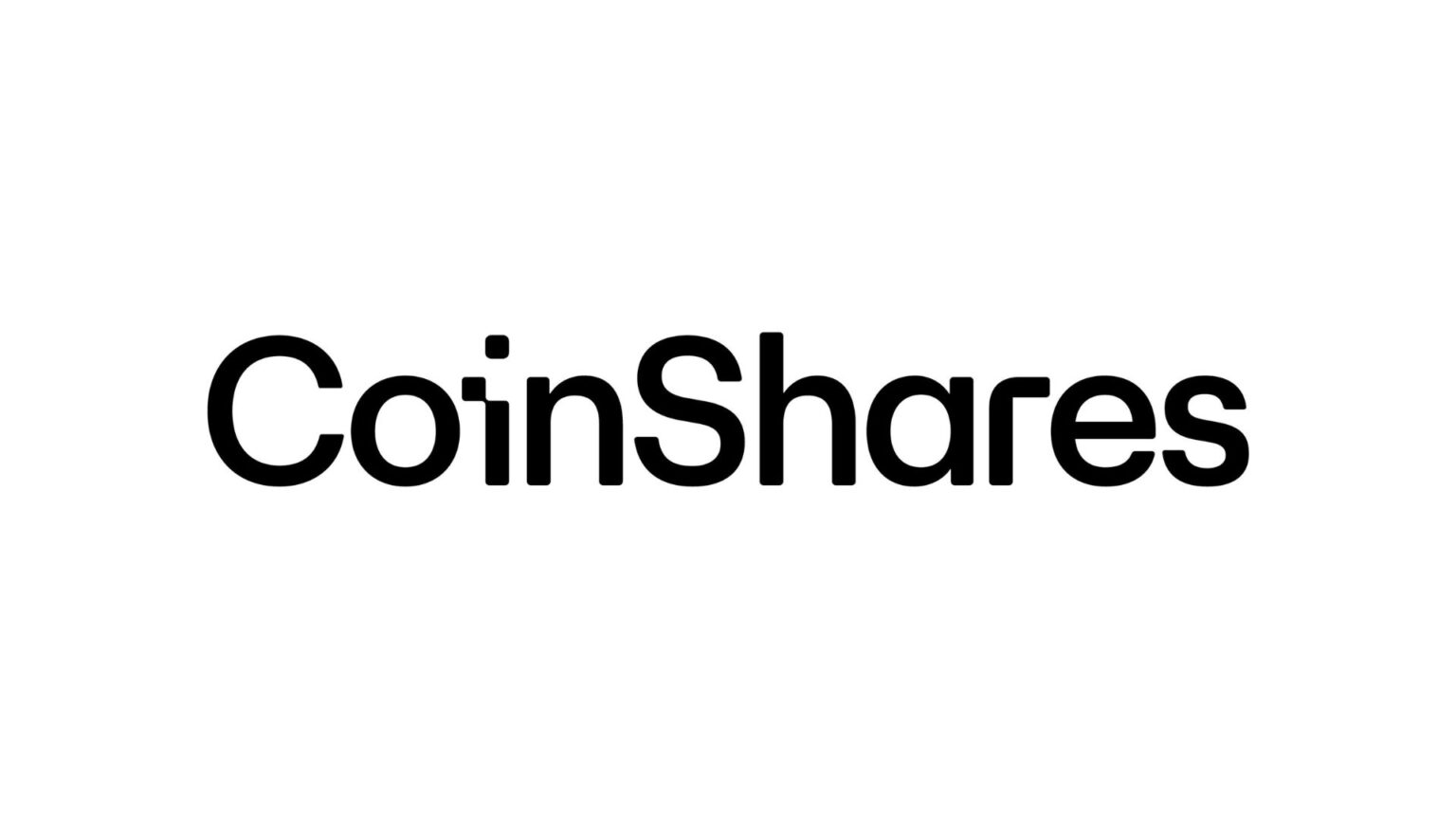 Black “CoinShares” wordmark centered on a plain white background