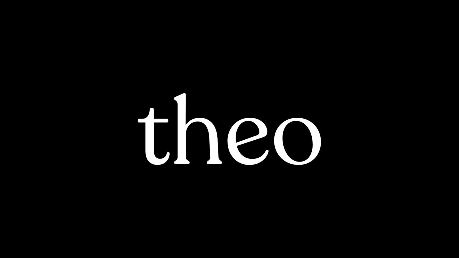 White theo logo on a black background