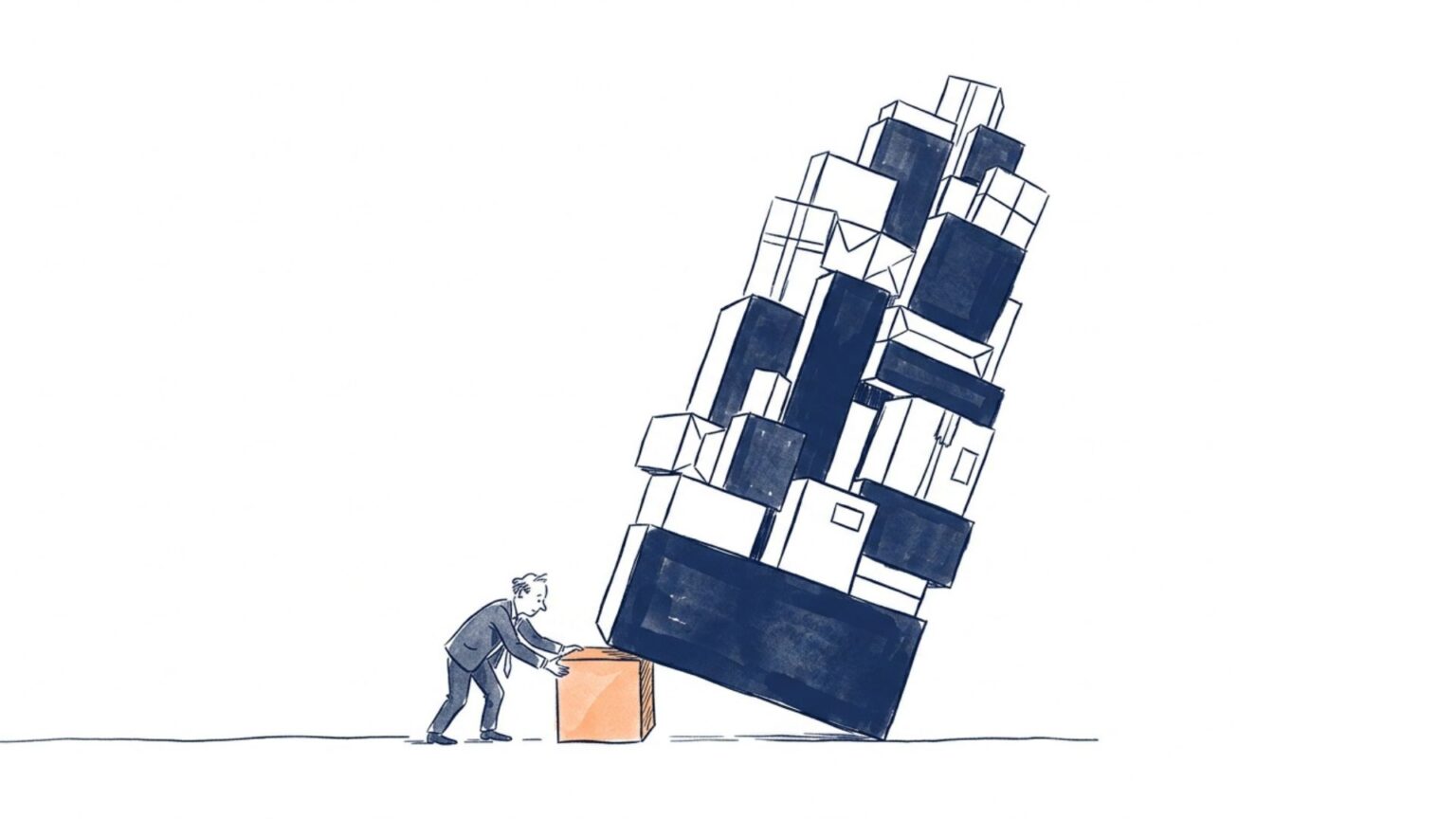 Can Bitcoin Really Diversify an Investment Portfolio? A lone person pushes a precariously leaning tower of stacked boxes