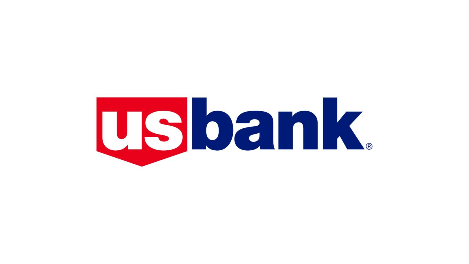 US Bank logo centered on a white background, featuring lowercase white “us” inside a red shield beside the dark blue “bank” wordmark