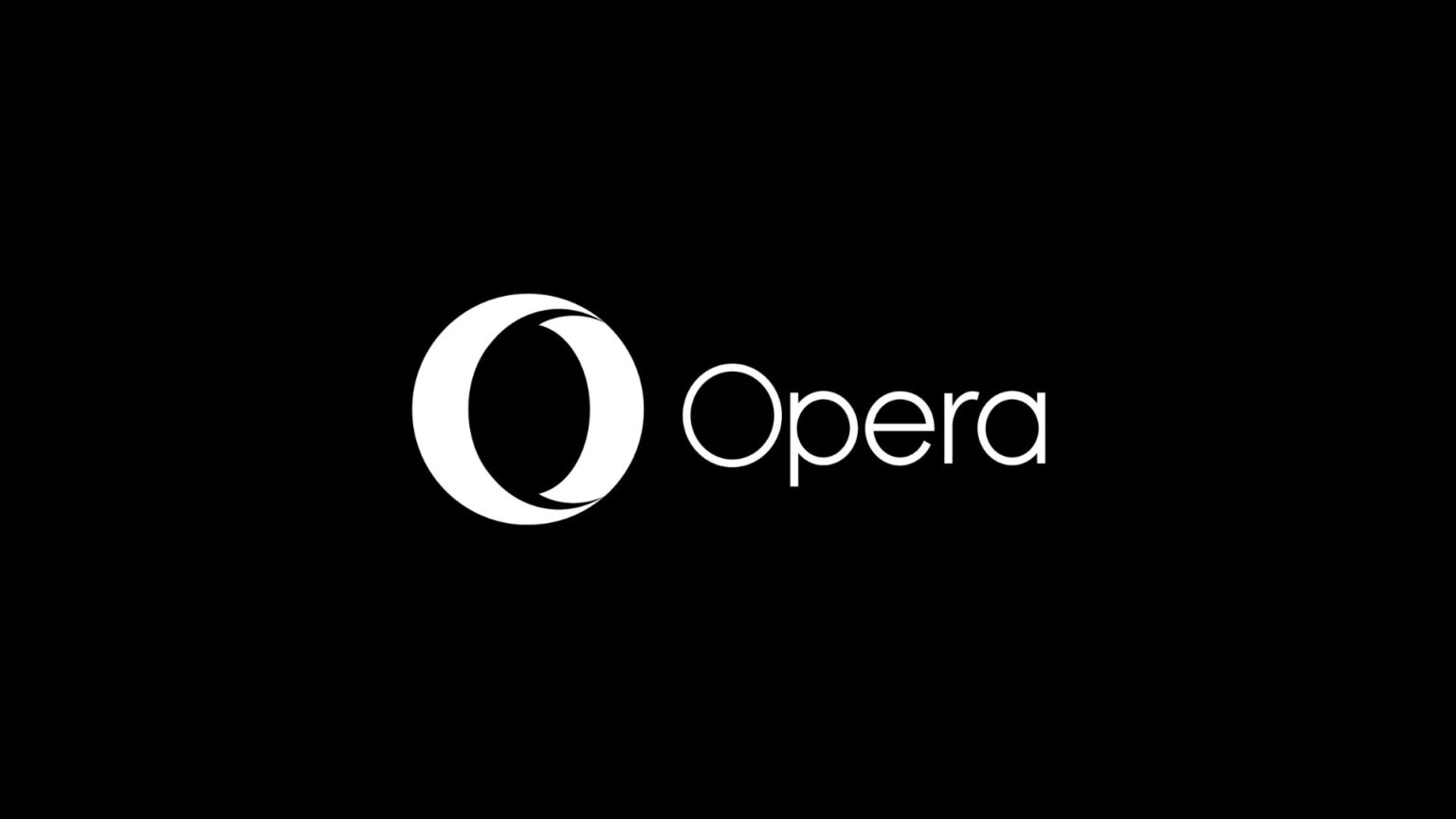 White Opera browser logo—a stylized circular “O” icon beside the word “Opera,” centered on a black background with a sleek, minimalist tone