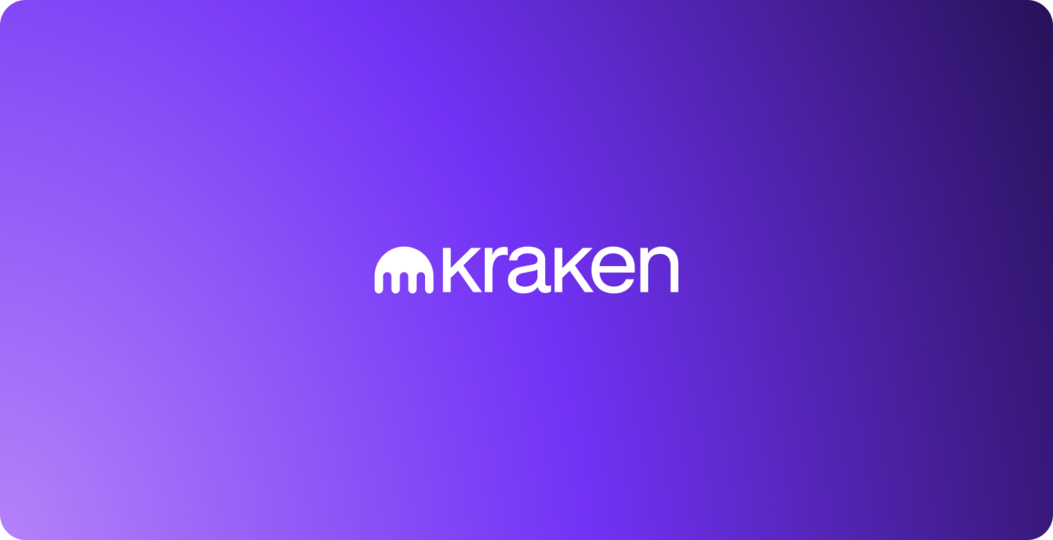 Purple-to-violet gradient background with the white “kraken” logo centered