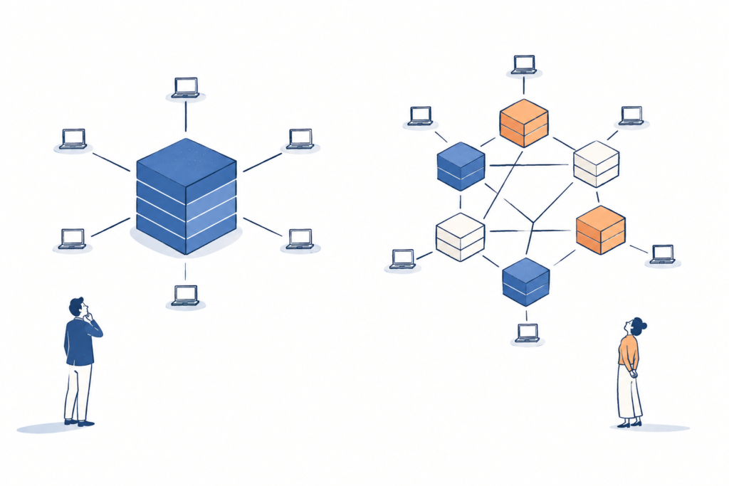 Modular blockchain architecture compared with a monolithic blockchain using integrated and specialised layers for execution, consensus and data availability
