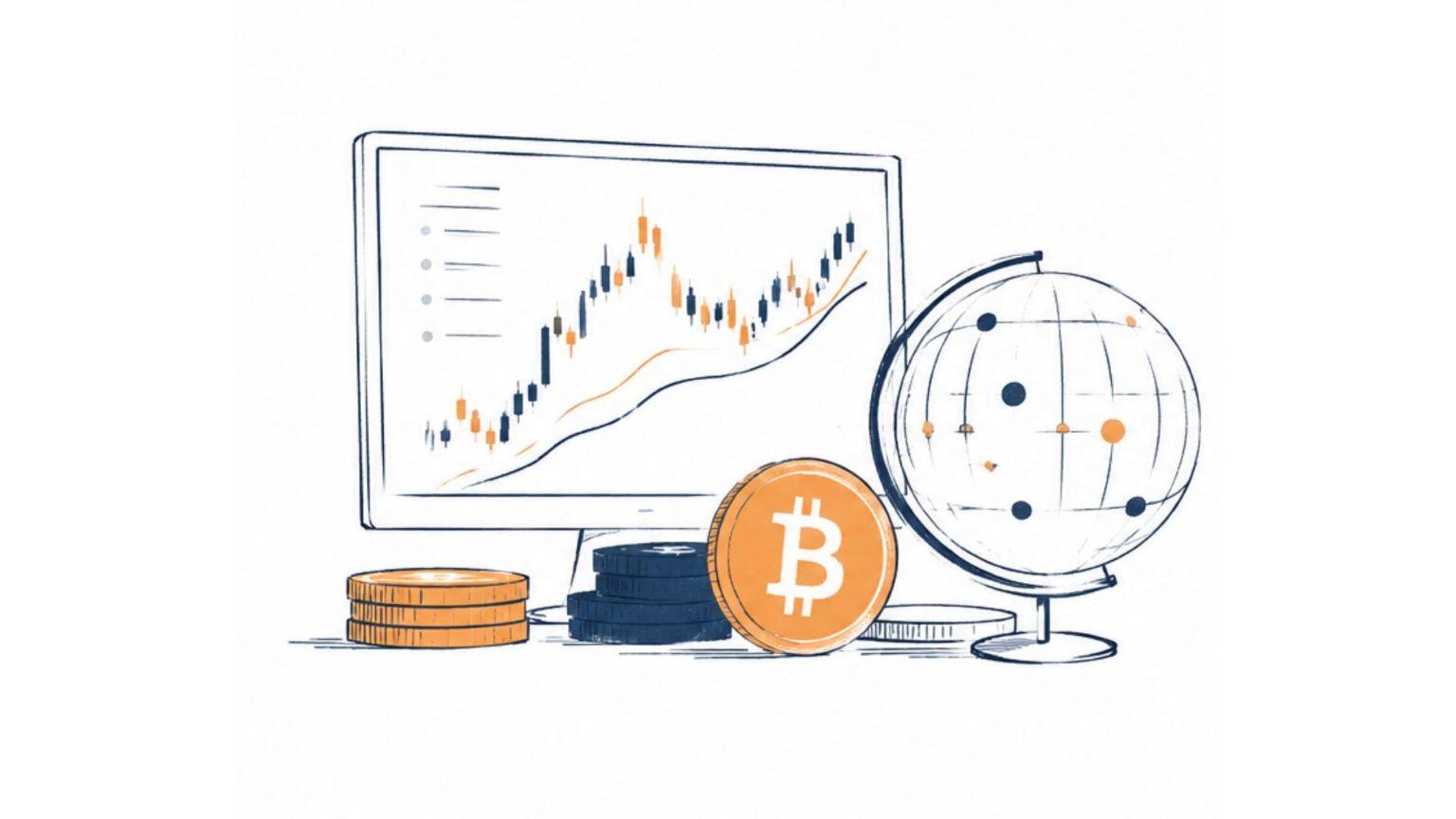 Editorial illustration of a perpetual futures funding rate, showing recurring payments as a trader keeps a position open.