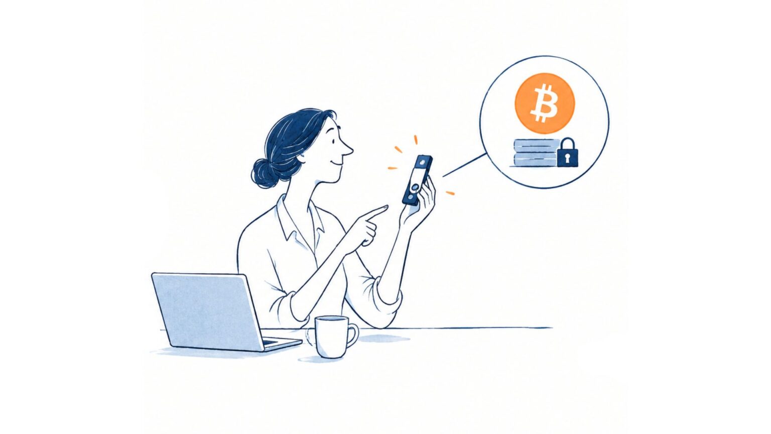 A hardware wallet beside a laptop displaying a pending crypto transaction, illustrating private key security and offline transaction signing.