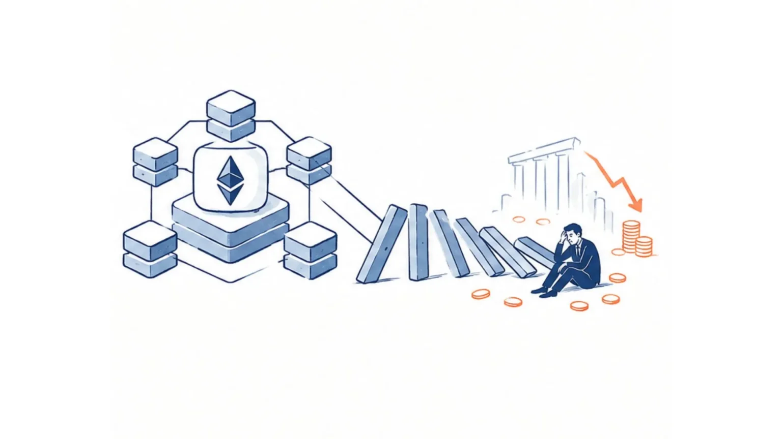 How blockchain oracles work: five data feeds reach an aggregator, one outlier is rejected and one value enters a blockchain