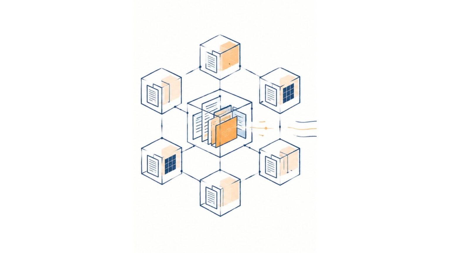 Blockchain data availability illustrated by data packets moving between separate transaction-processing and verification layers, with an independent node checking a sample.