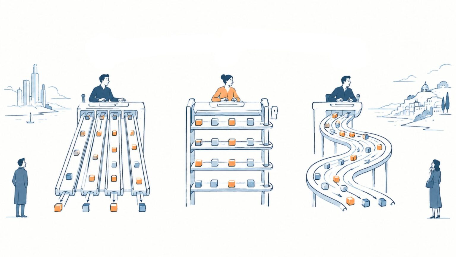 Parallel execution in blockchain illustration showing independent transaction paths and a shared data bottleneck.